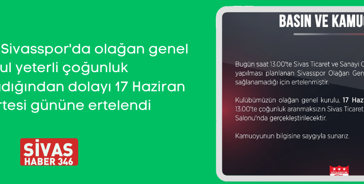 Sivasspor’da Olağan Genel Kurul 17 Haziran’a Ertelendi