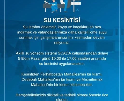 Sivas’ta 5 Ekim’de Su Kesintisi: İşte Etkilenecek Mahalleler