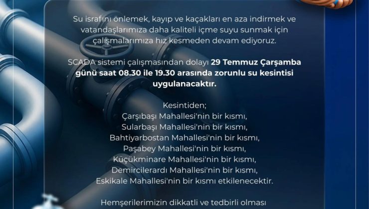 Sivas’ta 7 Mahallede Planlı Su Kesintisi Uygulanacak
