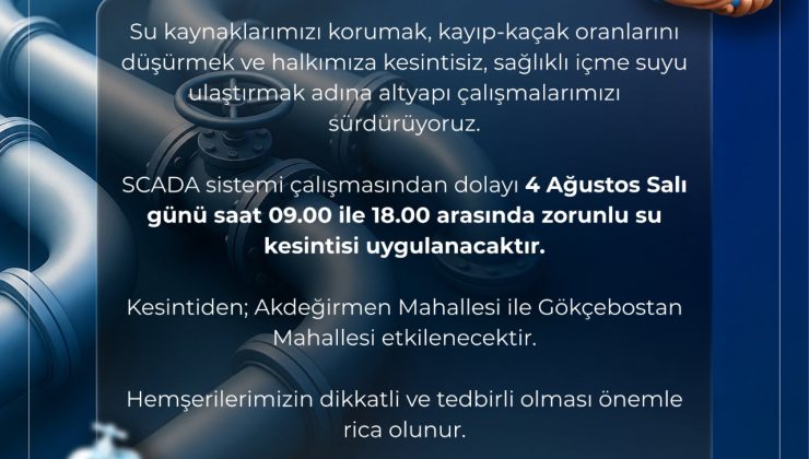 SİVAS’TA İKİ MAHALLEDE PLANLI SU KESİNTİSİ! SCADA ÇALIŞMALARI NEDENİYLE SULAR KESİLECEK