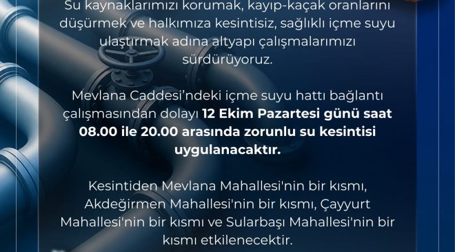 Sivas’ta 4 Mahallede Su Kesintisi Yaşanacak