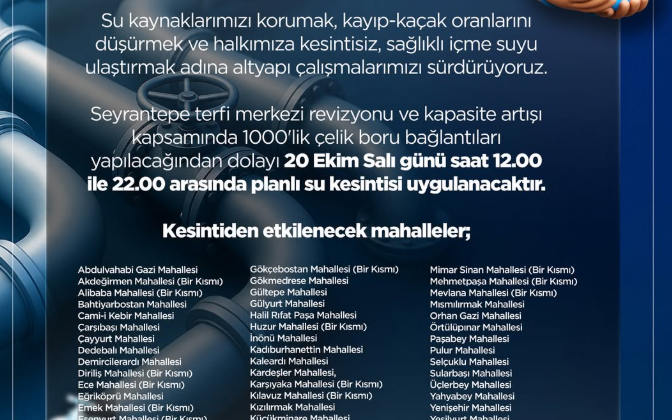 Sivas’ta 47 Mahallede Su Kesintisi! Saat 12.00’de Başlayacak